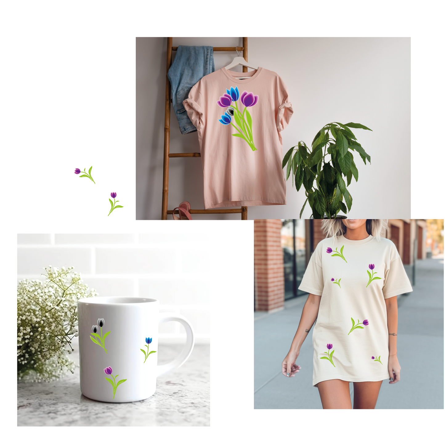 Flowers, 8 png files (zip), 300 DPI, transparent background