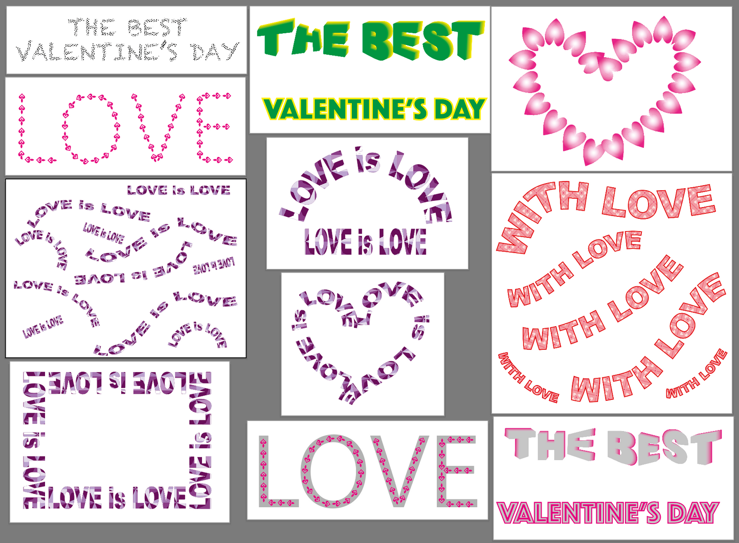 Valentine's Day clipart, 11 png files (zip), 300 DPI, transparent background