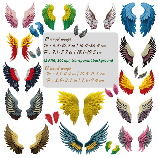 Angel Wings, 42 png files(2 zip), 300 DPI, transparent background