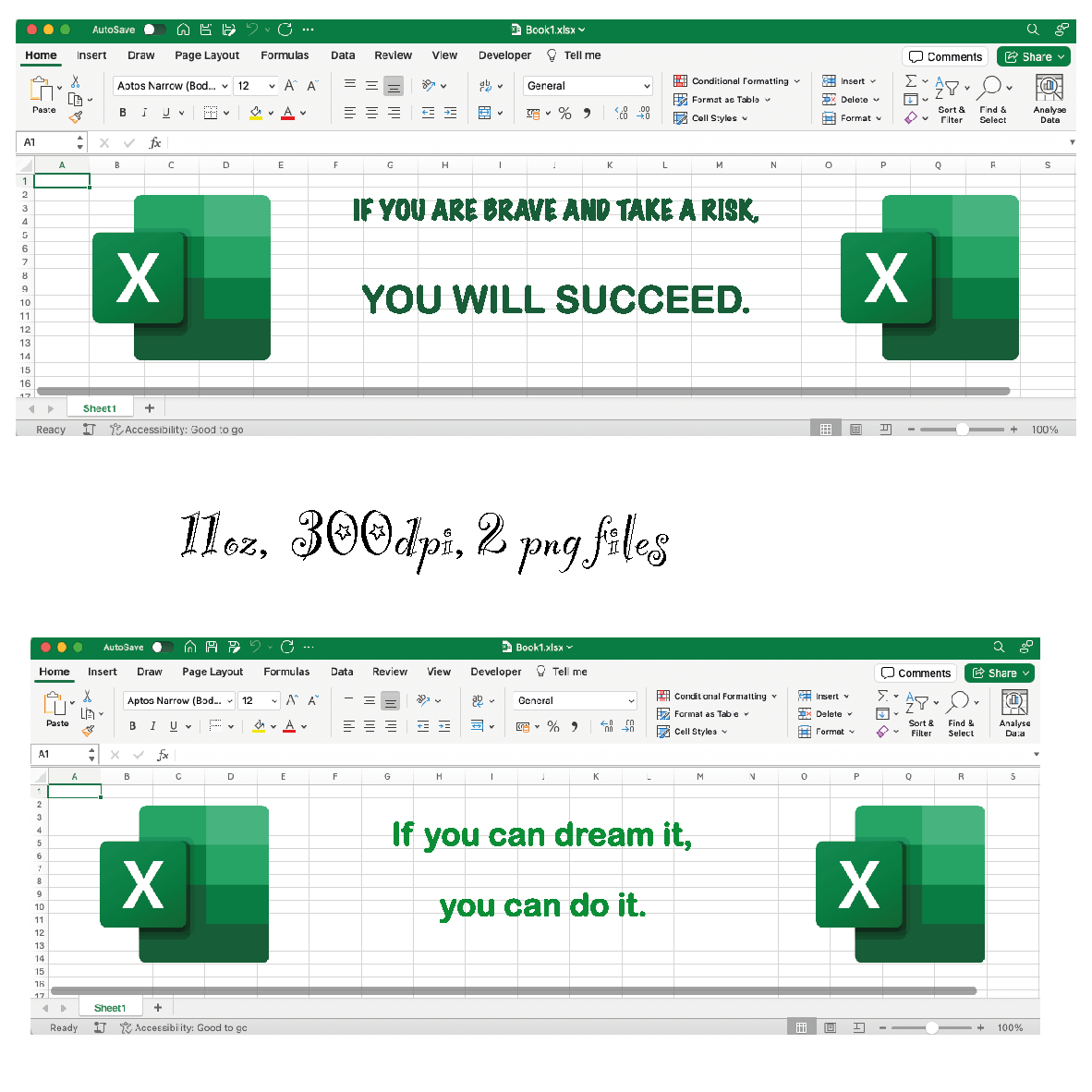 "Excel" png file for mug, 11oz, 300 dpi, transparent background