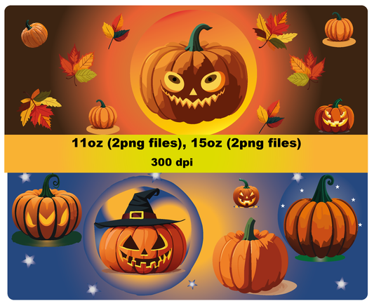 Halloween, 11 & 15 oz mugs, 4 png files(zip) , 300 DPI, transparent background