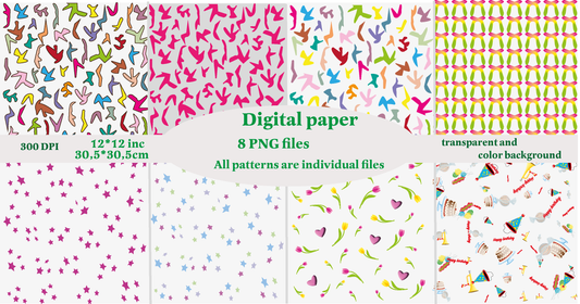 Digital paper, 8 png files(zip), 300 DPI, transparent background