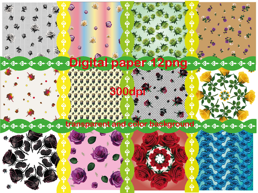 Digital paper, 12 png files(zip), 300 DPI, transparent background