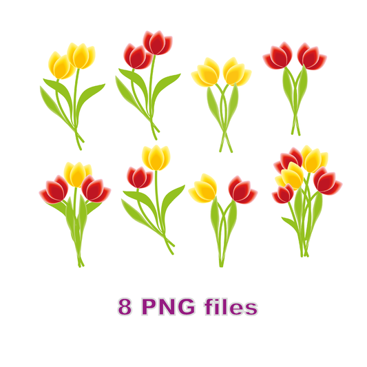 Flowers, tulip, 8 png files (zip), 300 DPI, transparent background