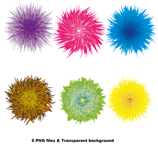 Flowers, 6 png files (zip), 300 DPI, transparent background